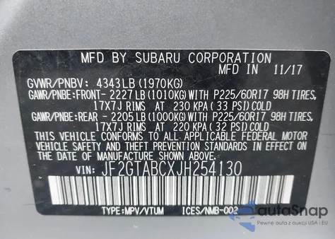 2018 Subaru Crosstrek 2.0I Premium z USA, uszkodzony, nr VIN JF2GTABCXJH254130